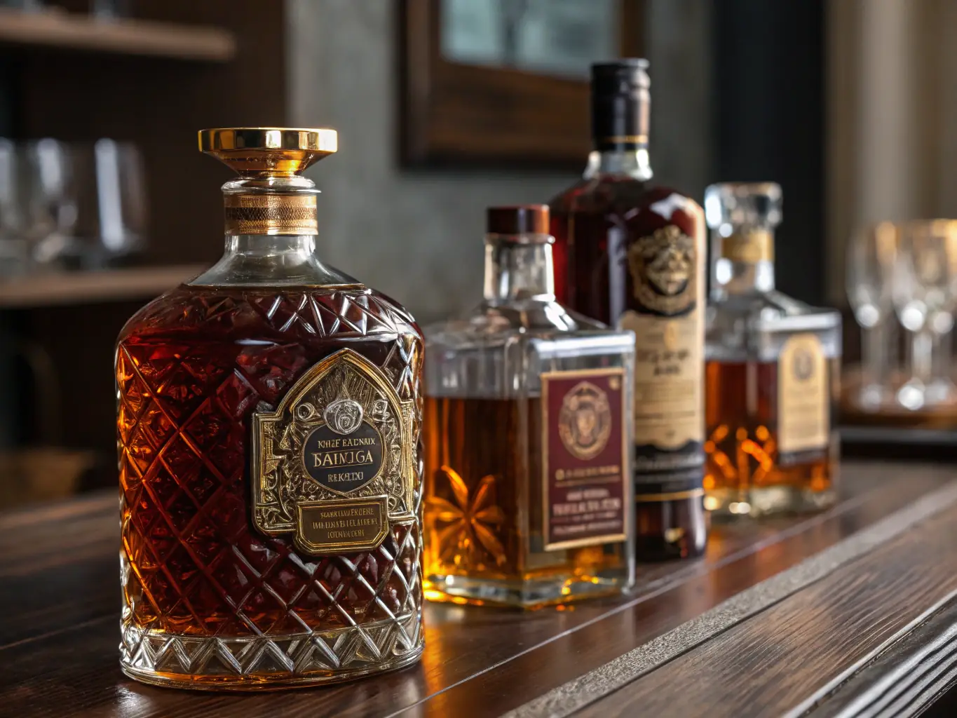 A professional photograph showcasing a variety of premium whiskey bottles neatly arranged on shelves in a well-lit warehouse setting, emphasizing the wide selection available at Liquor Mart® Wholesale.